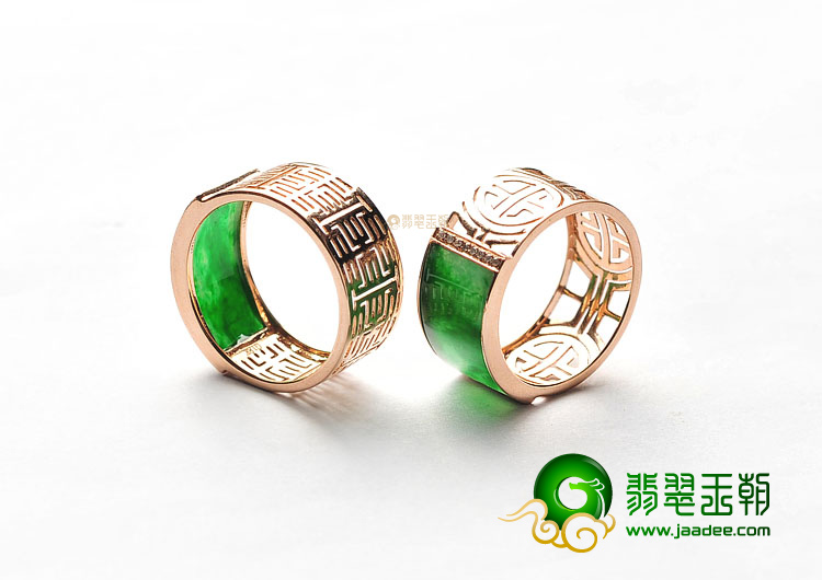 冰种阳绿镶玫瑰金戒指(真钻)(单价)