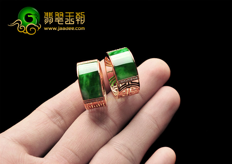 冰种阳绿镶玫瑰金戒指(真钻)(单价)