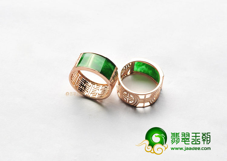 冰种阳绿镶玫瑰金戒指(真钻)(单价)
