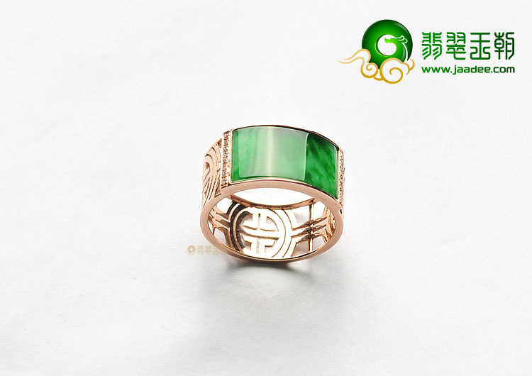 冰种阳绿镶玫瑰金戒指(真钻)(单价)