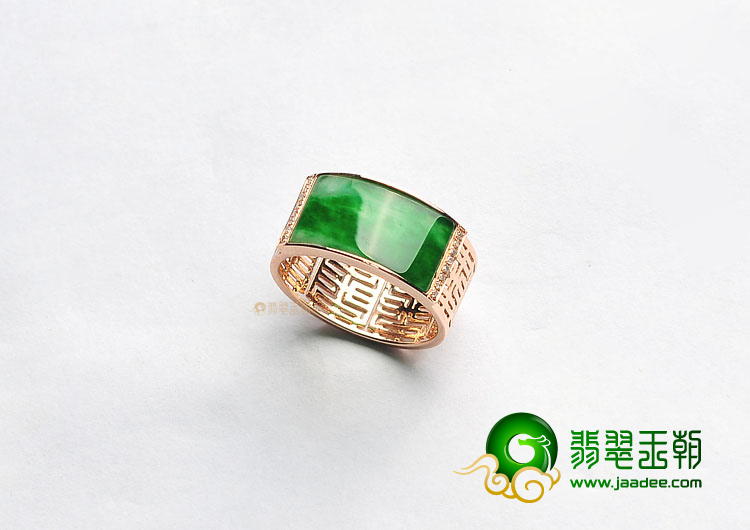 冰种阳绿镶玫瑰金戒指(真钻)(单价)