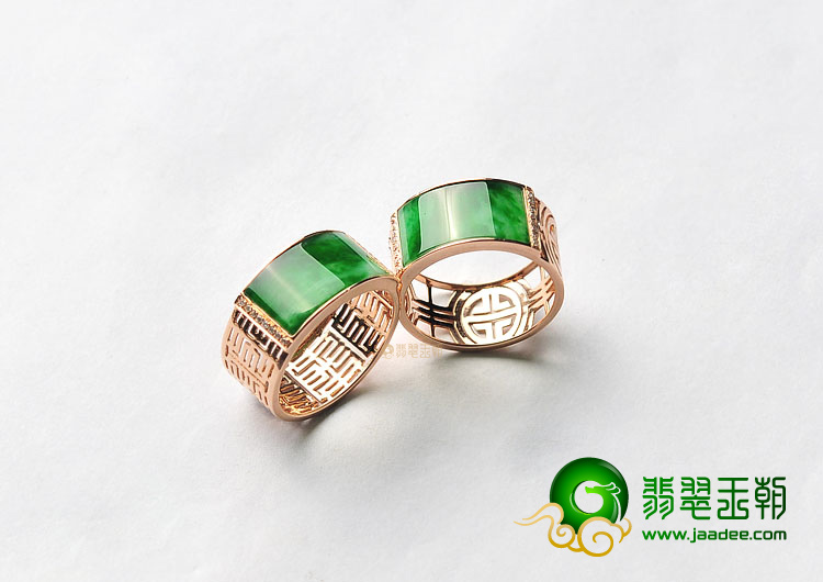 冰种阳绿镶玫瑰金戒指(真钻)(单价)