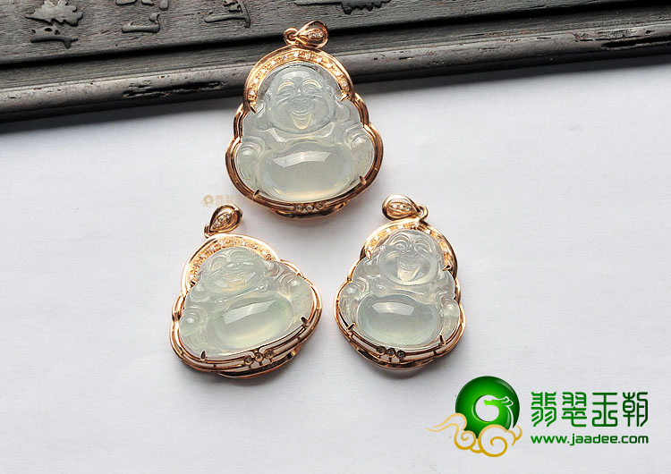 (超值推荐)冰种淡晴水镶玫瑰金玉佛胸坠(真钻)(单价)