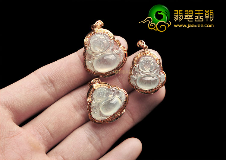 (超值推荐)冰种淡晴水镶玫瑰金玉佛胸坠(真钻)(单价)
