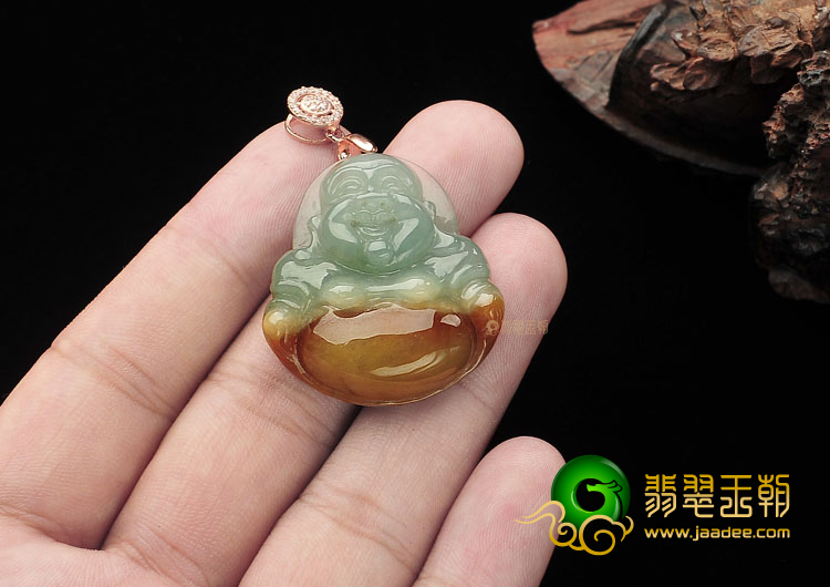 糯冰种晴水褐黄翡玉佛挂件