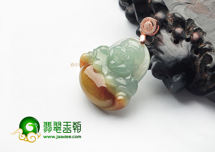 糯冰种晴水褐黄翡玉佛挂件