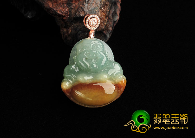 糯冰种晴水褐黄翡玉佛挂件