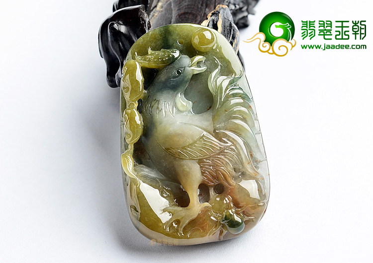 (超值推荐)糯冰种褐黄翡飘花官上加官挂件