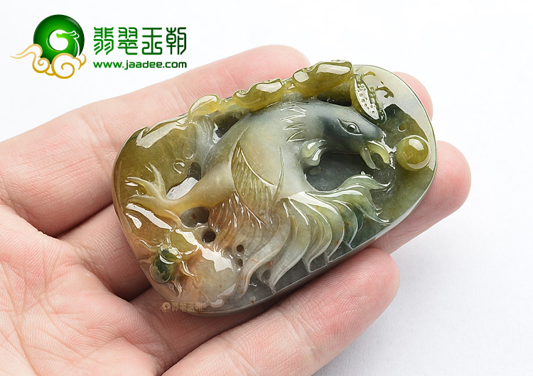 (超值推荐)糯冰种褐黄翡飘花官上加官挂件