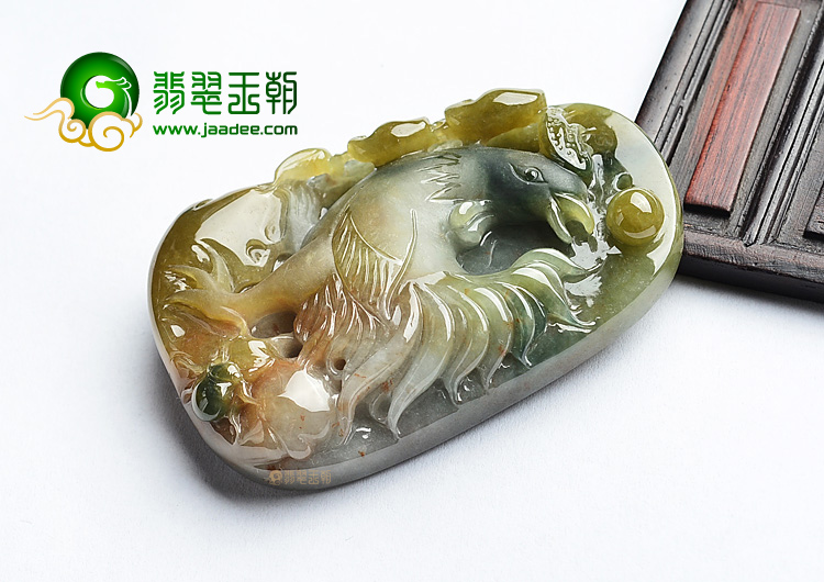 (超值推荐)糯冰种褐黄翡飘花官上加官挂件