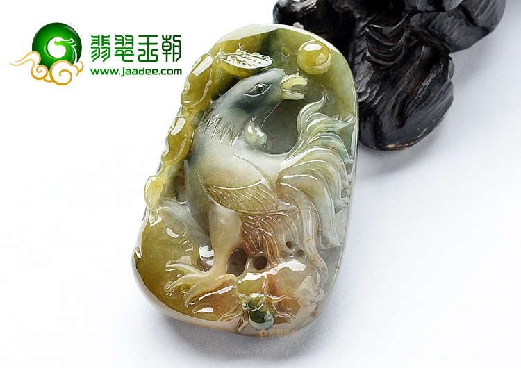 (超值推荐)糯冰种褐黄翡飘花官上加官挂件