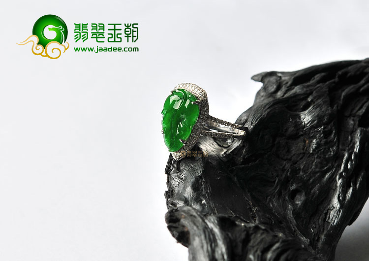 (超值推荐)冰种帝王绿镶玫瑰金玉叶戒指(真钻)