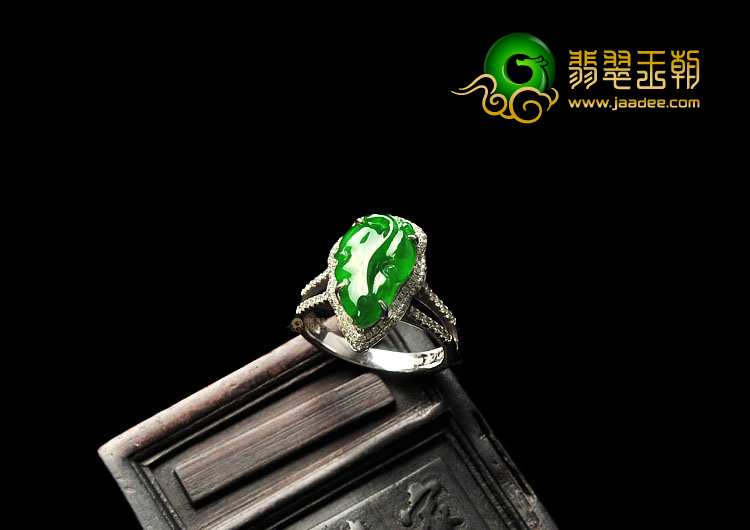 (超值推荐)冰种帝王绿镶玫瑰金玉叶戒指(真钻)