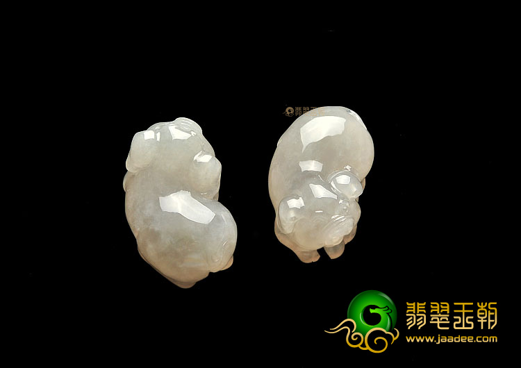 冰种淡黄翡财猪挂件(一对)
