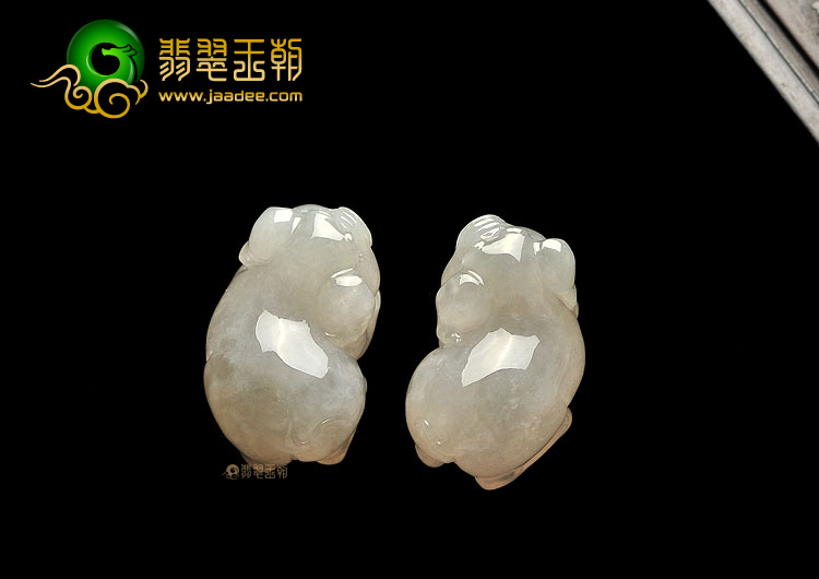 冰种淡黄翡财猪挂件(一对)