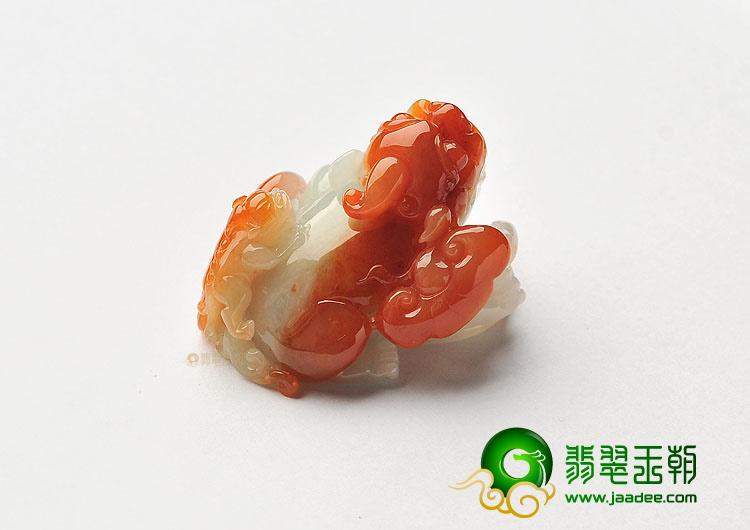 糯冰种红黄翡貔貅挂件