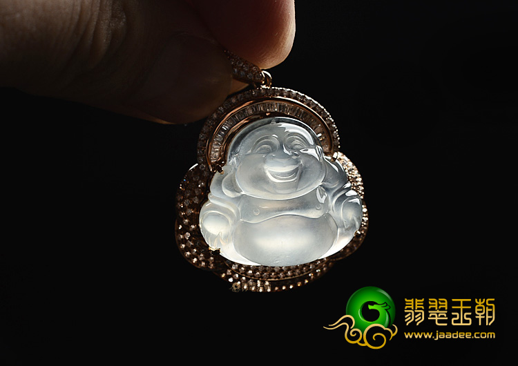 (超值推荐)冰种淡晴水镶玫瑰金玉佛胸坠(真钻)