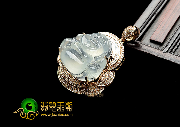 (超值推荐)冰种淡晴水镶玫瑰金玉佛胸坠(真钻)