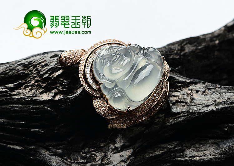 (超值推荐)冰种淡晴水镶玫瑰金玉佛胸坠(真钻)