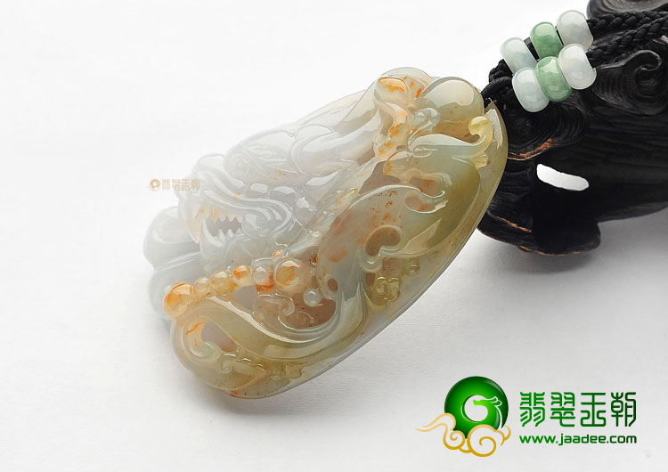 糯冰种褐黄翡龙凤牌挂件