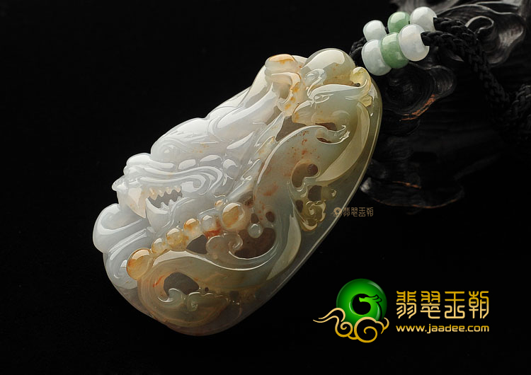 糯冰种褐黄翡龙凤牌挂件