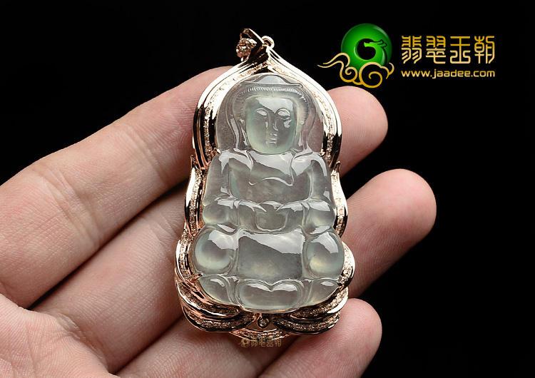 (超值推荐)冰种淡晴水镶玫瑰金观音胸坠(真钻)
