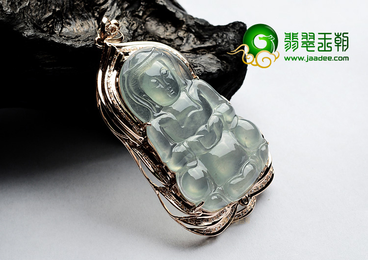 (超值推荐)冰种淡晴水镶玫瑰金观音胸坠(真钻)