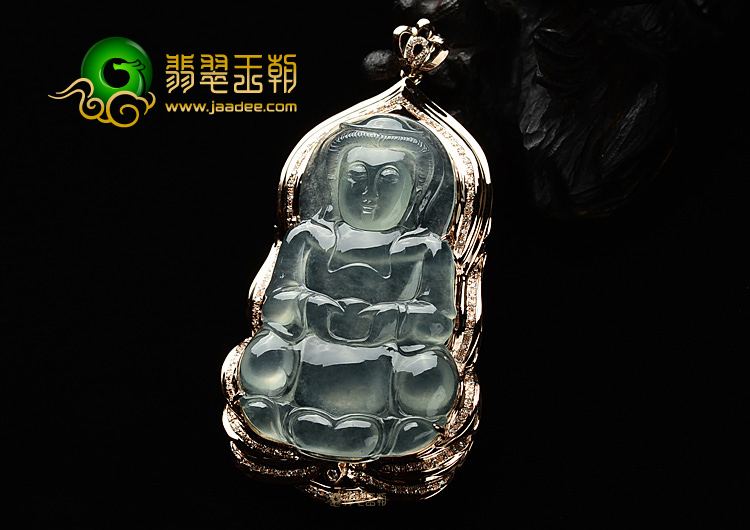 (超值推荐)冰种淡晴水镶玫瑰金观音胸坠(真钻)