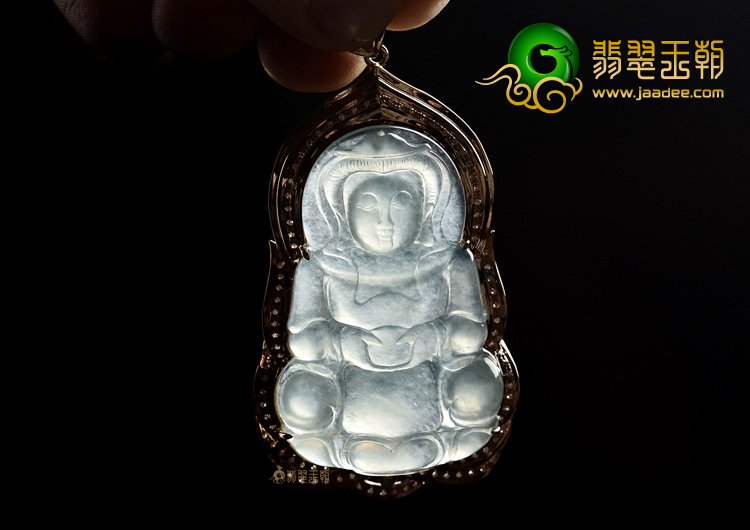 (超值推荐)冰种淡晴水镶玫瑰金观音胸坠(真钻)