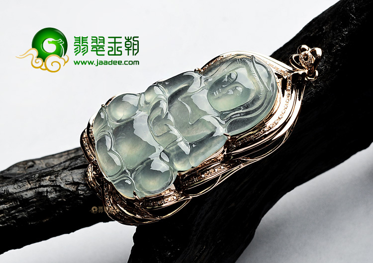 (超值推荐)冰种淡晴水镶玫瑰金观音胸坠(真钻)