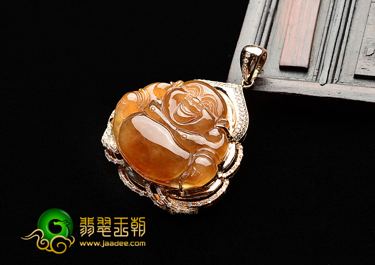 (超值推荐)冰种红黄翡镶玫瑰金玉佛胸坠(真钻)