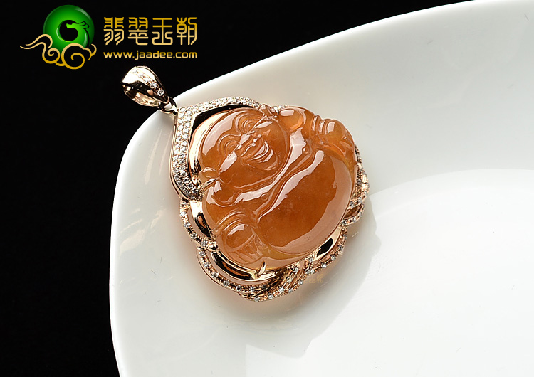 (超值推荐)冰种红黄翡镶玫瑰金玉佛胸坠(真钻)