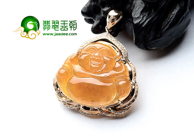 (超值推荐)冰种红黄翡镶玫瑰金玉佛胸坠(真钻)