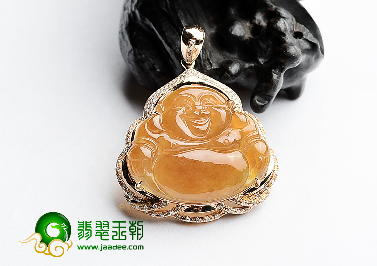 (超值推荐)冰种红黄翡镶玫瑰金玉佛胸坠(真钻)
