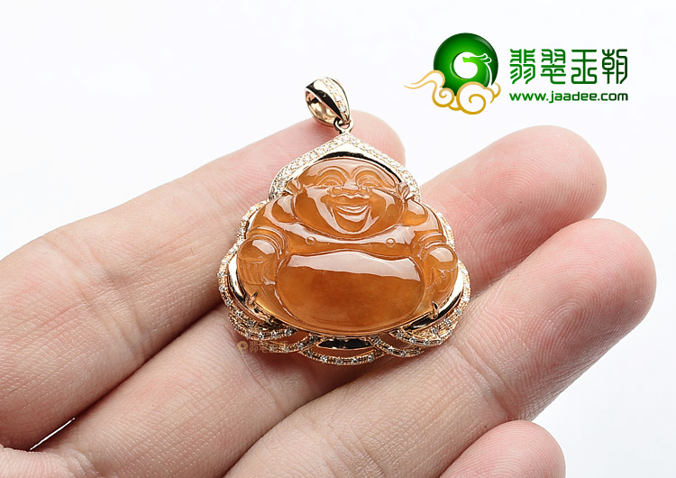 (超值推荐)冰种红黄翡镶玫瑰金玉佛胸坠(真钻)