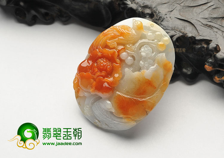 糯冰种红黄翡花开富贵挂件