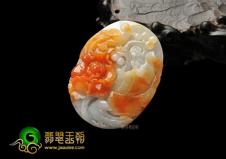糯冰种红黄翡花开富贵挂件