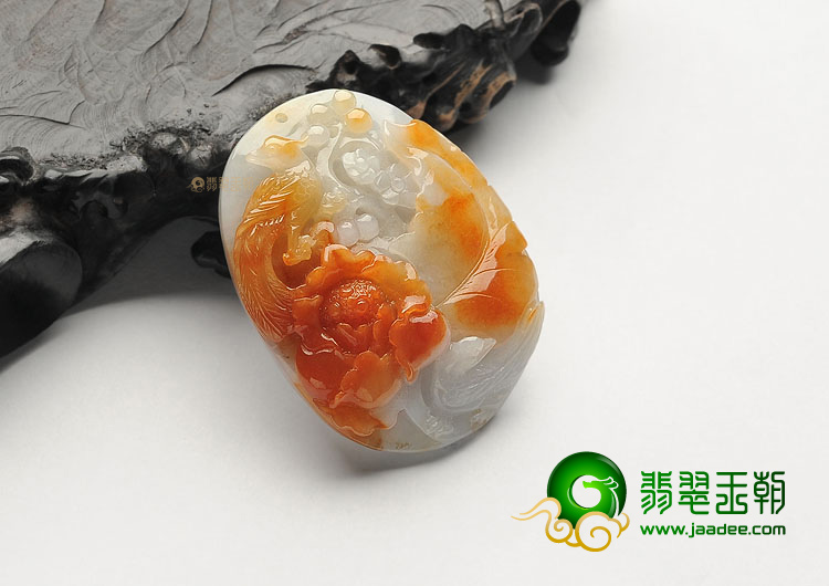 糯冰种红黄翡花开富贵挂件