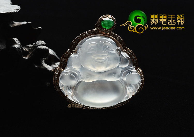 (超值推荐)冰种淡晴水镶玫瑰金玉佛胸坠(真钻)