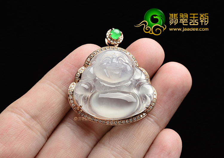 (超值推荐)冰种淡晴水镶玫瑰金玉佛胸坠(真钻)