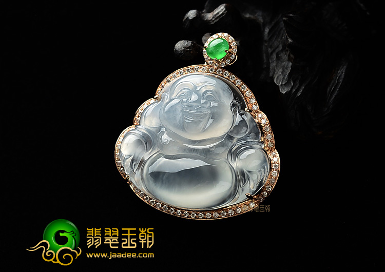 (超值推荐)冰种淡晴水镶玫瑰金玉佛胸坠(真钻)