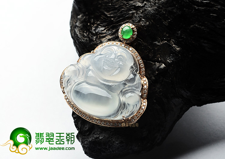 (超值推荐)冰种淡晴水镶玫瑰金玉佛胸坠(真钻)
