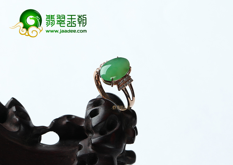 冰种绿晴水镶玫瑰金戒指