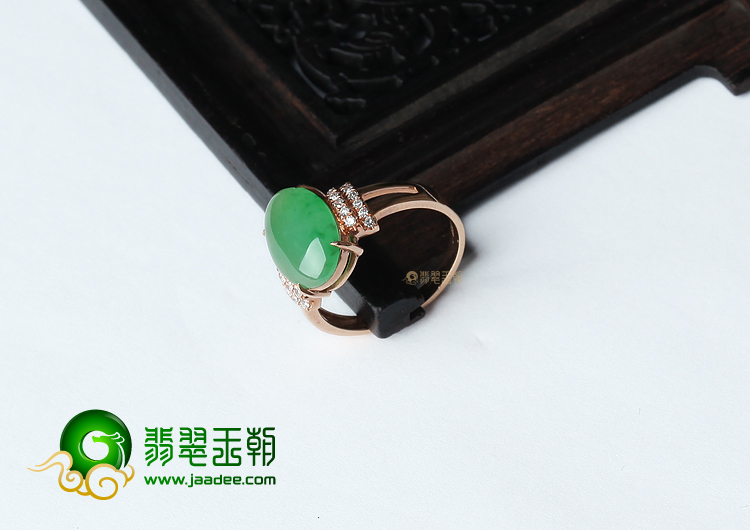 冰种绿晴水镶玫瑰金戒指