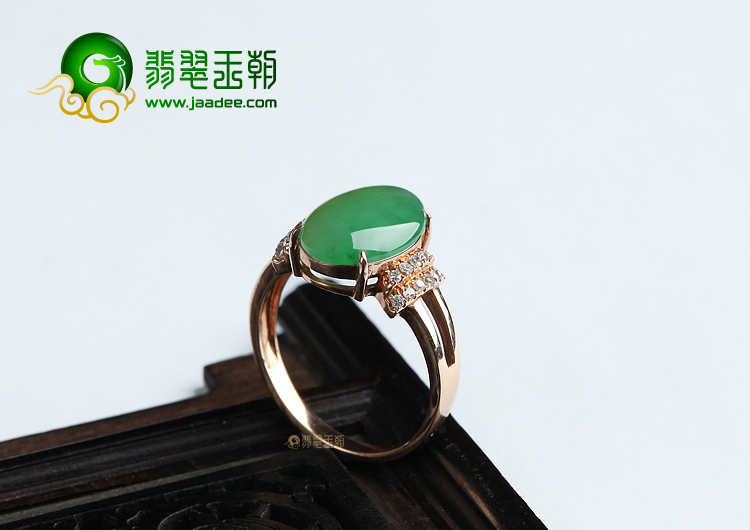 冰种绿晴水镶玫瑰金戒指