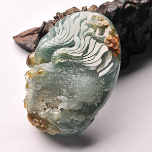 冰种晴水飘褐黄翡大展宏图挂件/手玩件