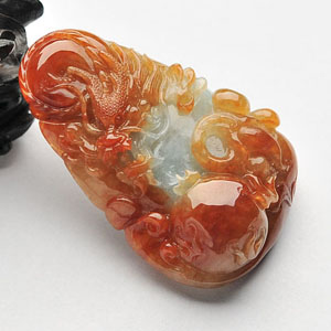 糯冰种红黄翡龙行如意挂件