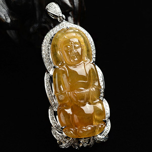 (超值推荐)冰种黄翡镶白金观音胸坠(真钻)