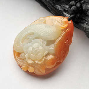 糯冰种红黄翡花开富贵挂件