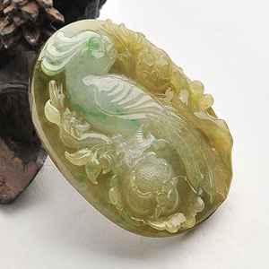 糯冰种褐黄加绿花开富贵挂件